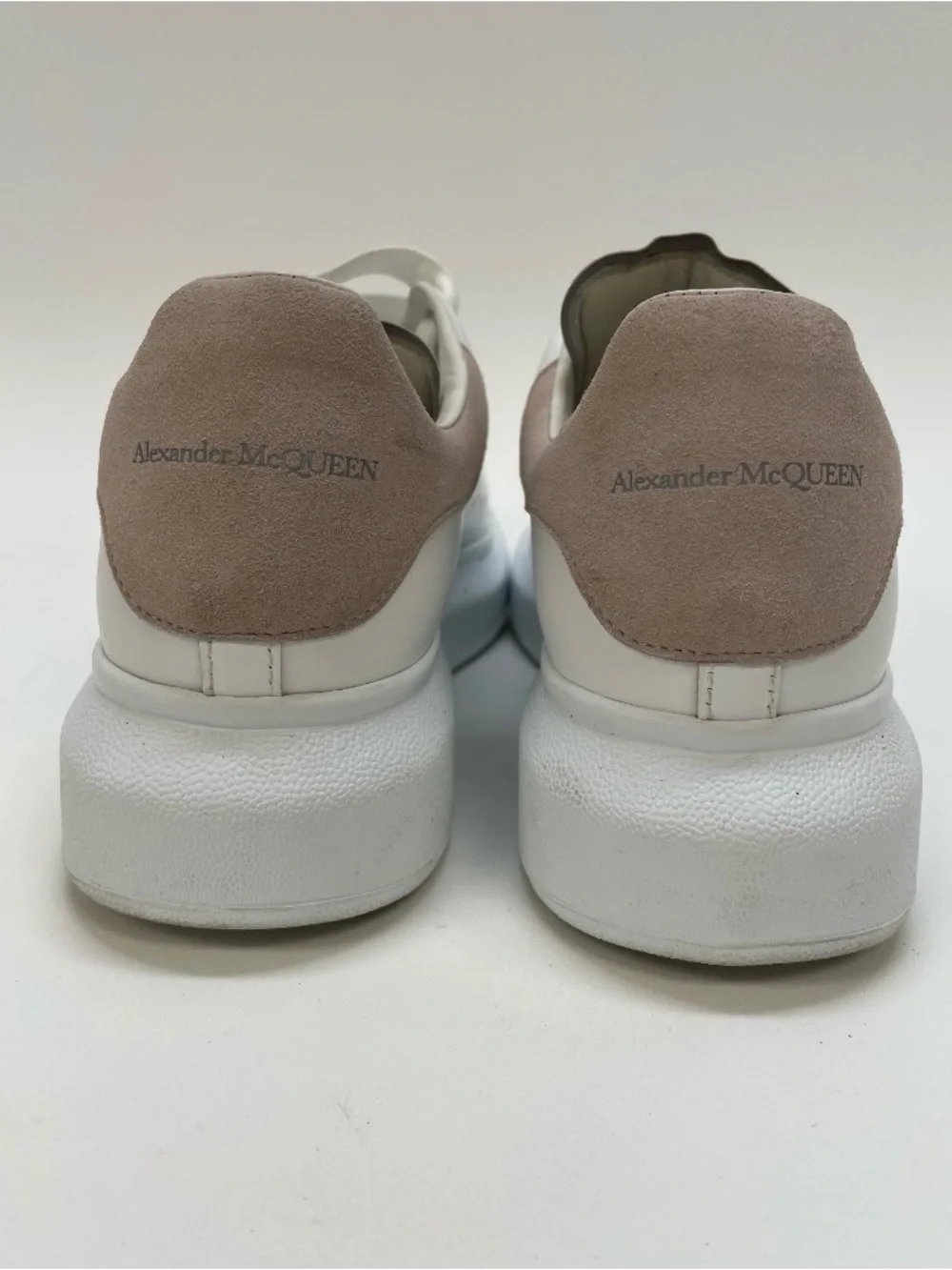 Alexander McQueen White Leather Sneakers with Blush Heel Tab size 9
